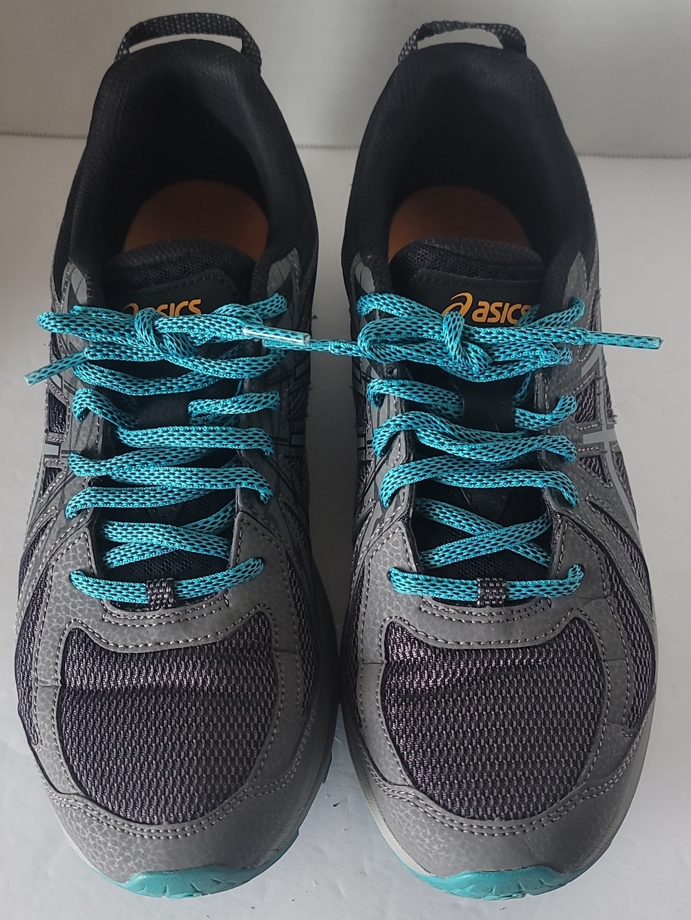 Women’s Asics  Gray Mesh Athletic Sneakers with Teal Accents, Size 10